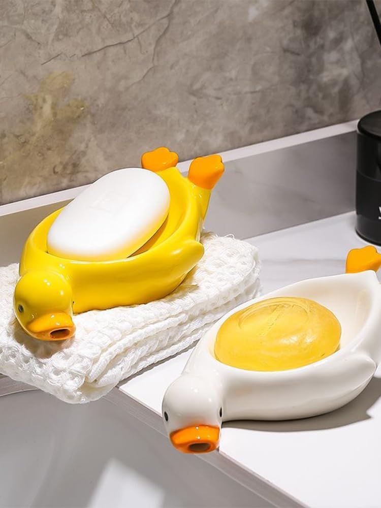 2 Pcs Cute Duck Ceramic Soap Dish Bathroom Holder