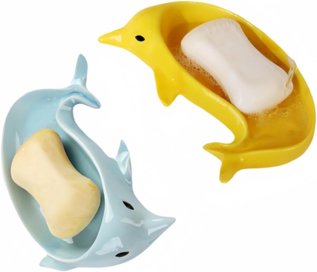 Cartoon Dolphin Ceramic Soap Dish with Self-Draining Fun