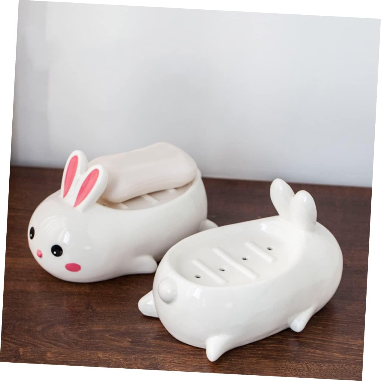 Adorable Ceramic Rabbit Soap Dish Draining System
