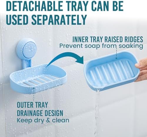 TAILI Soap Dish Bar Holder Suction Cup Blue