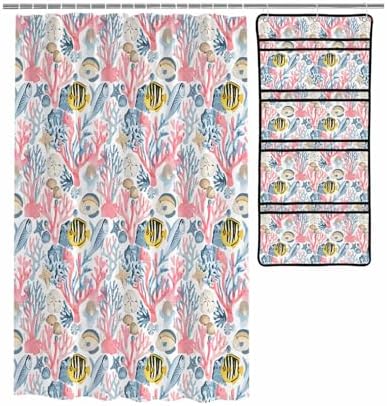 ZFUNCING Mesh Shower Curtain Set 10-Pockets Waterproof
