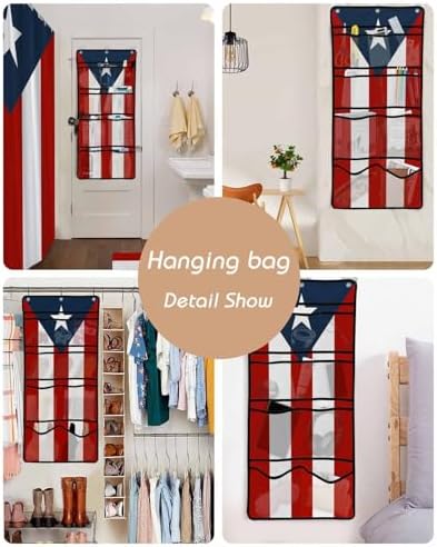 Shower Curtain Set with 10 Pockets and Puerto Rico FlagC