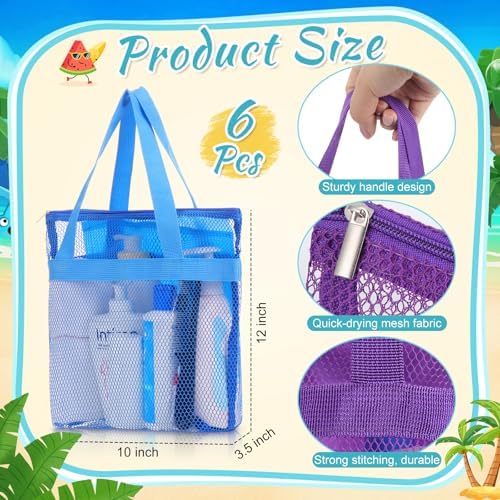6PCS Mesh Shower Caddy with Zippers 2 Pockets