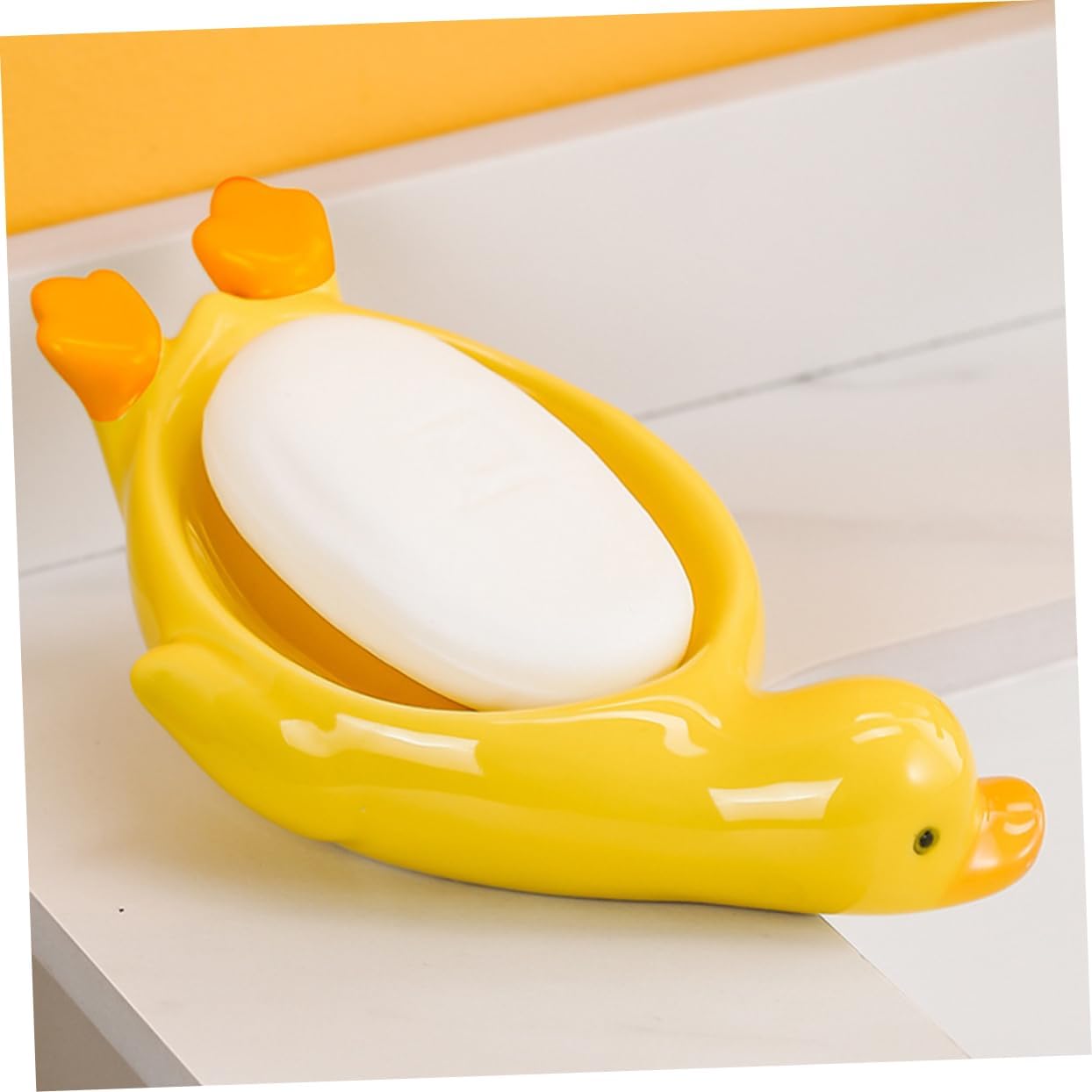 Stylish Yellow Ceramic Soap Dish with Drainage Design