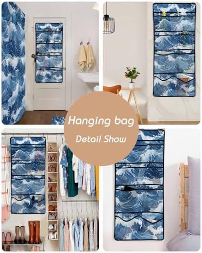 ZFUNCING Abstract Blue Meshed Bath Room Organizer Set 10 Pockets