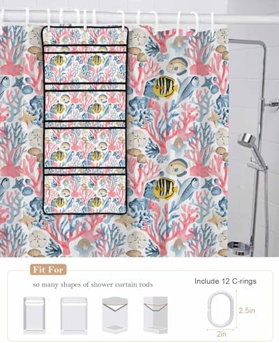 ZFUNCING Mesh Shower Curtain Set 10-Pockets Waterproof