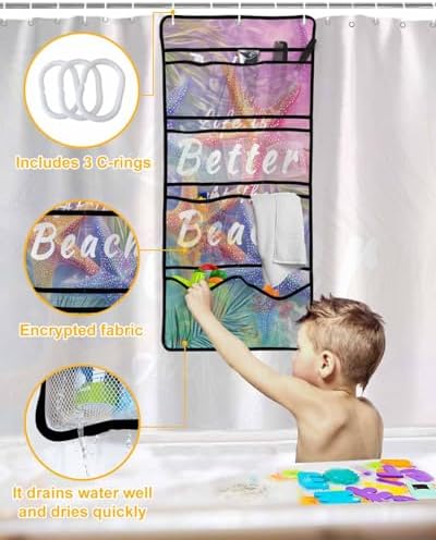 ZFUNCING Summer-Marine Mesh Shower Organizer Set
