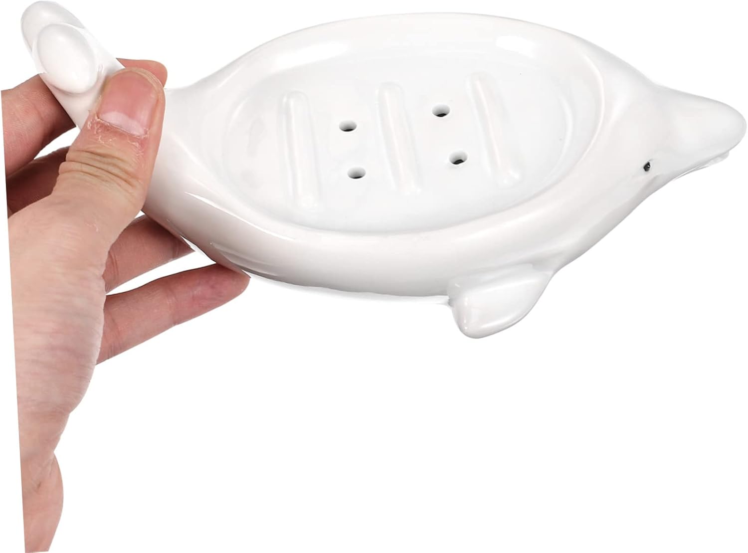 Dolphin Ceramic Soap Dish with Drainage Design Cute Animal Shape
