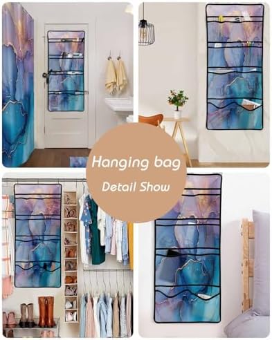 Stylish 10-Pocket Mesh Shower Organizer with Gradient Marble Texture