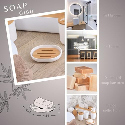 EVIDECO Premium White Soap Dish with Bamboo Tray - Stylish Bathroom Accessory