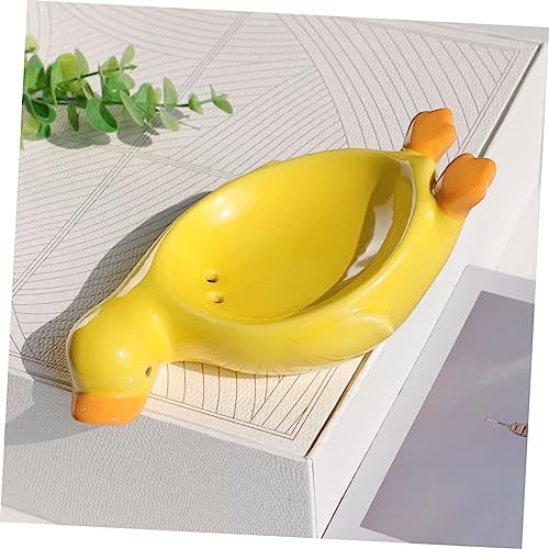 IMIKEYA Box Cute Duck Ceramic Soap Tray - self-draining Space-Saving bath kitchen