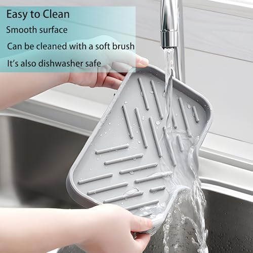 Durable Silicone Soap Dish with Drain Spout for Bathroom Sink
