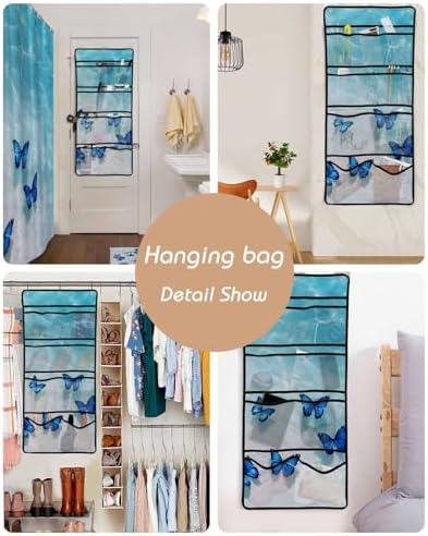 ZFUNCING Summer Blue Butterfly Waterproof Shower Curtain Set with Hooks