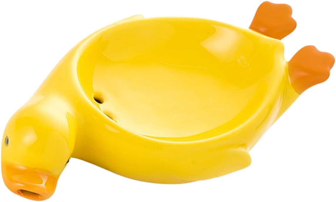 Zerodeko Cute Yellow Duck Ceramic Soap Dish for Kitchen Sink Holder