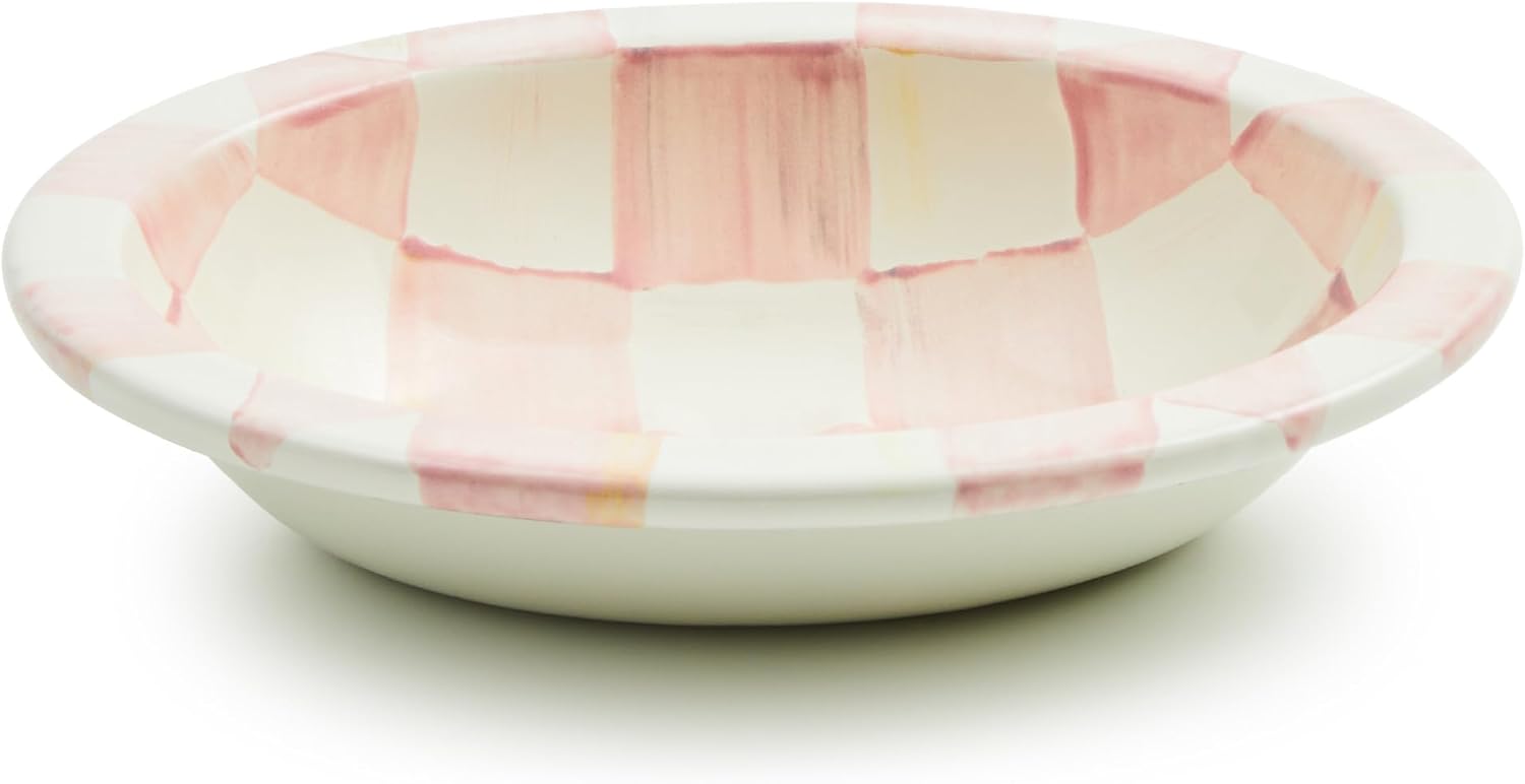 MACKENZIE-CHILDS Enamel Pink-White Rosy Checkbest bath or kitchen soap dish