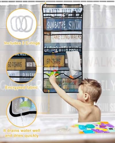 ZFUNCING Shower Curtain with Mesh Organizer and Hooks