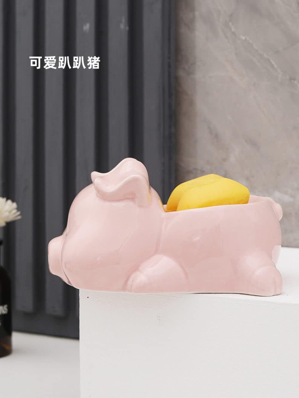 CECEKELE Cute Animal Ceramic Soap Dish with Cartoon Pig and Rabbit