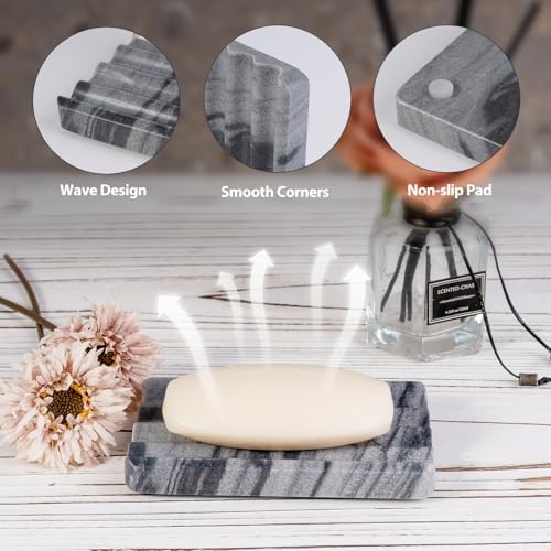2 Pcs Marble Soap Dish Wave Design Kitchen Bathroom Organizer