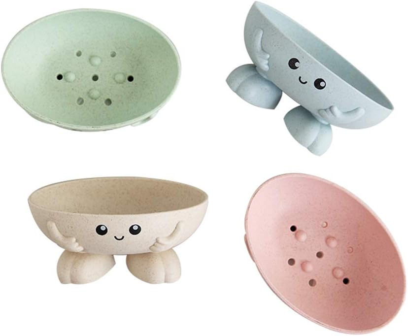 Ganolandstar Cute 4pc Wheat Straw Soap Case Holder Portable Travel