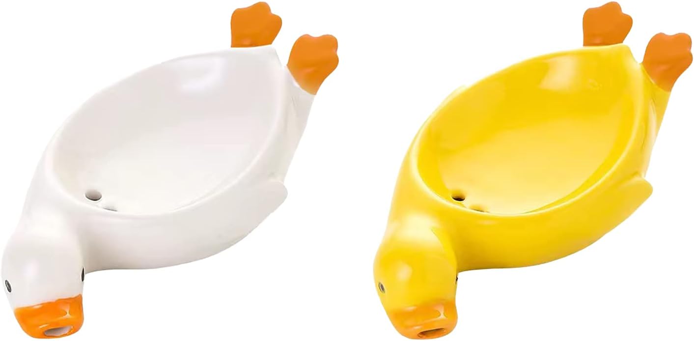 2 Pcs Cute Duck Ceramic Soap Dish Bathroom Holder