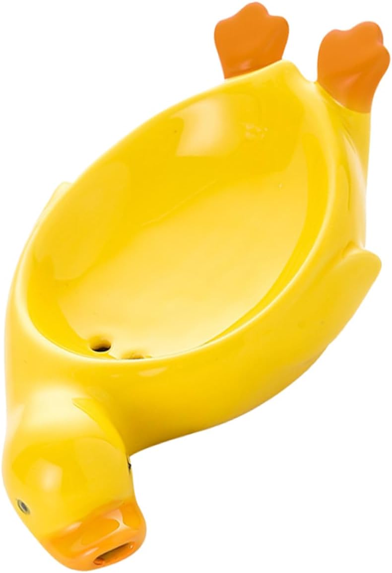 Healifty Ceramic Soap Holder Yellow Duck-Shape Self-Draining in the Bath