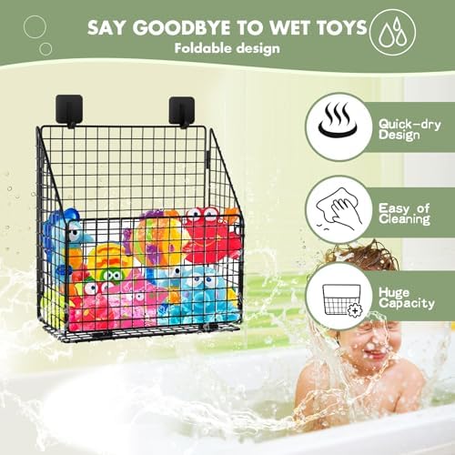 Greentainer Foldable Bath Toy Storage Basket