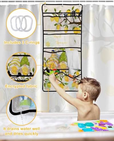 ZFUNCING Farm Yellow Lemon Yellow Gnome Mesh Shower Curtain Organizer Set Waterproof Rustic