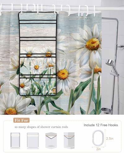ZFUNCING Rustic Floral Shower Curtain with 10 Pockets Organizer Set