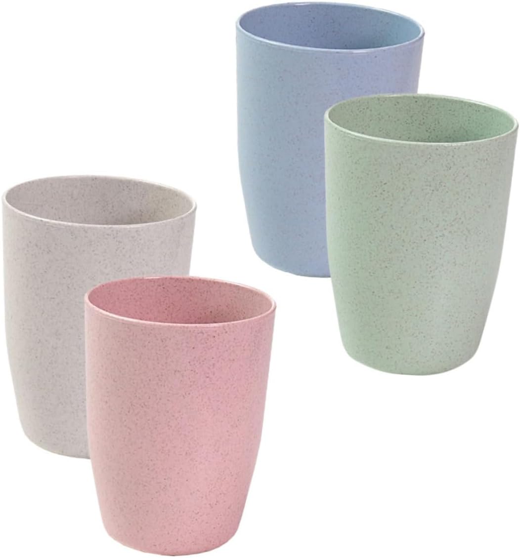 Mikinona 4pc Wheat Straw Gargle Cup Toothbrush Mugs for Kids Adults