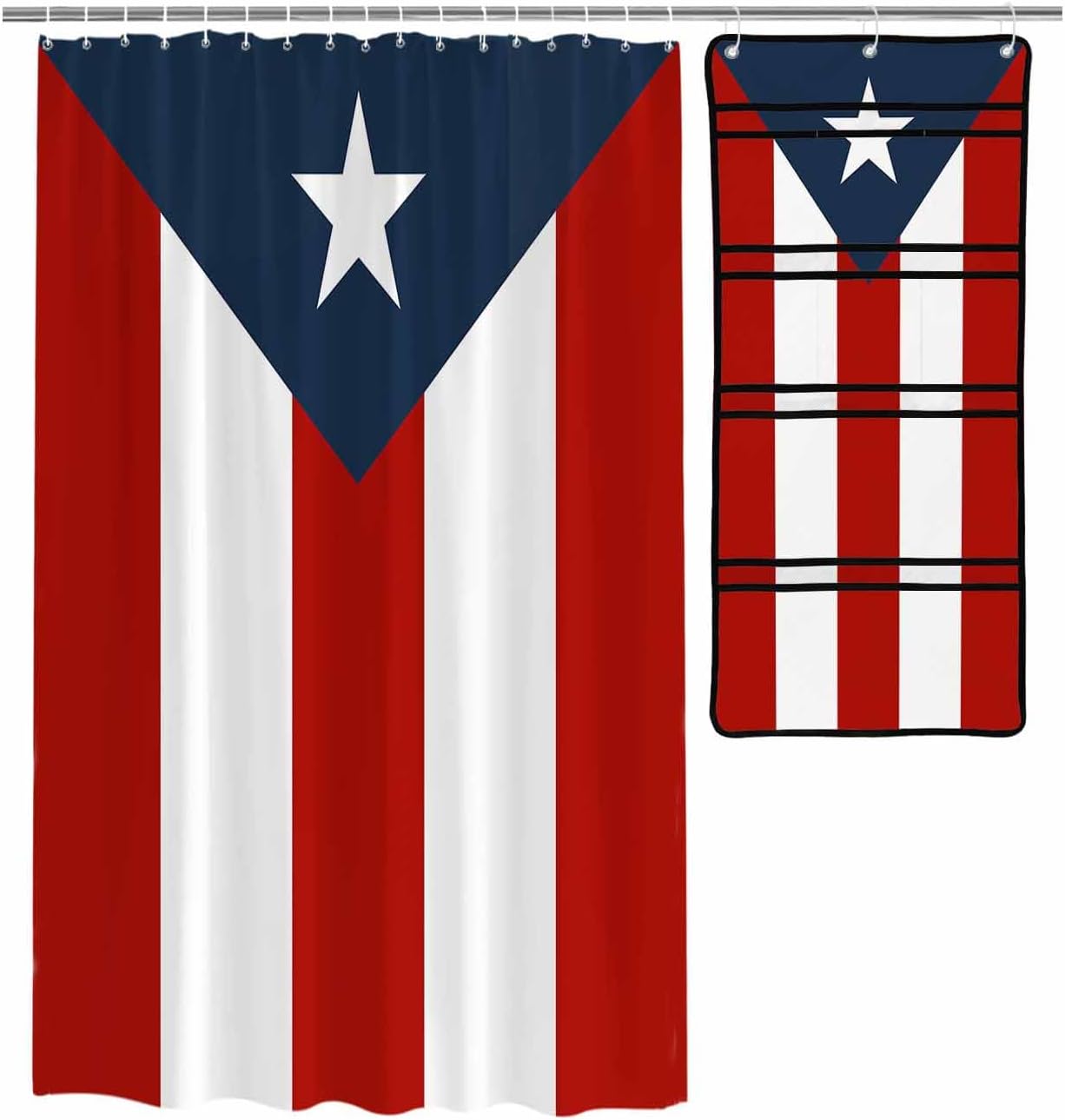Shower Curtain Set with 10 Pockets and Puerto Rico FlagC