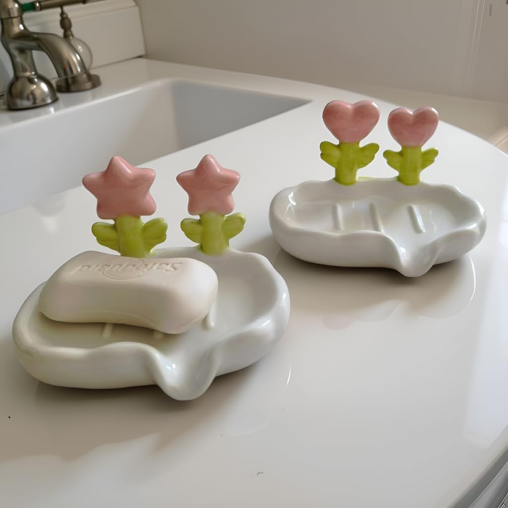 Self-Draining Ceramic Soap Dish for Bathroom Sink