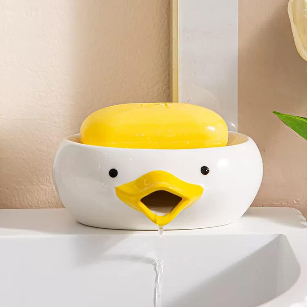 Cute Duck Shaped Ceramic Soap Holder with Drain