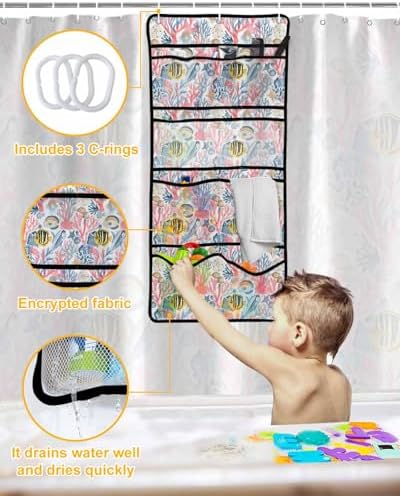 ZFUNCING Mesh Shower Curtain Set 10-Pockets Waterproof