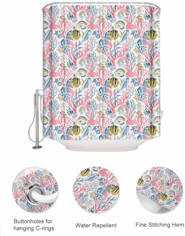 ZFUNCING Mesh Shower Curtain Set 10-Pockets Waterproof