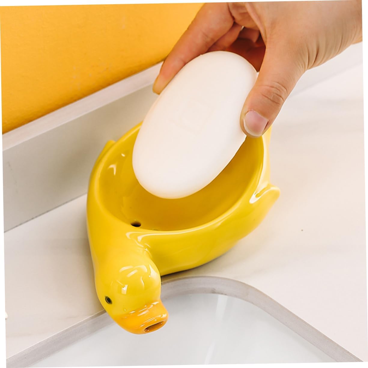 Stylish Yellow Ceramic Soap Dish with Drainage Design