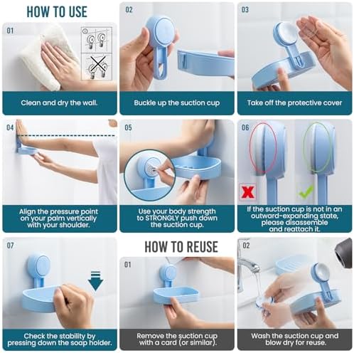 TAILI Soap Dish Bar Holder Suction Cup Blue