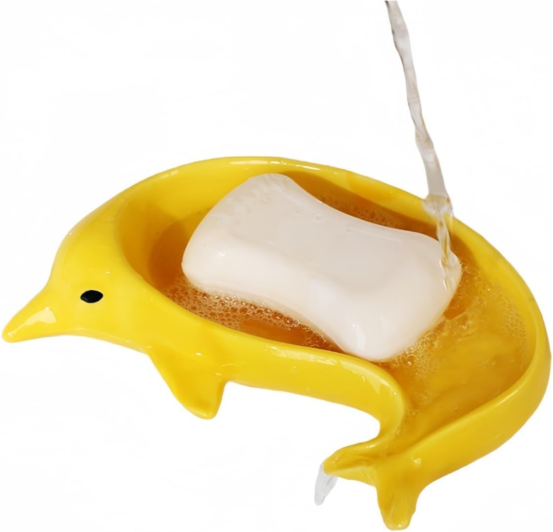 Cartoon Dolphin Ceramic Soap Dish with Self-Draining Fun