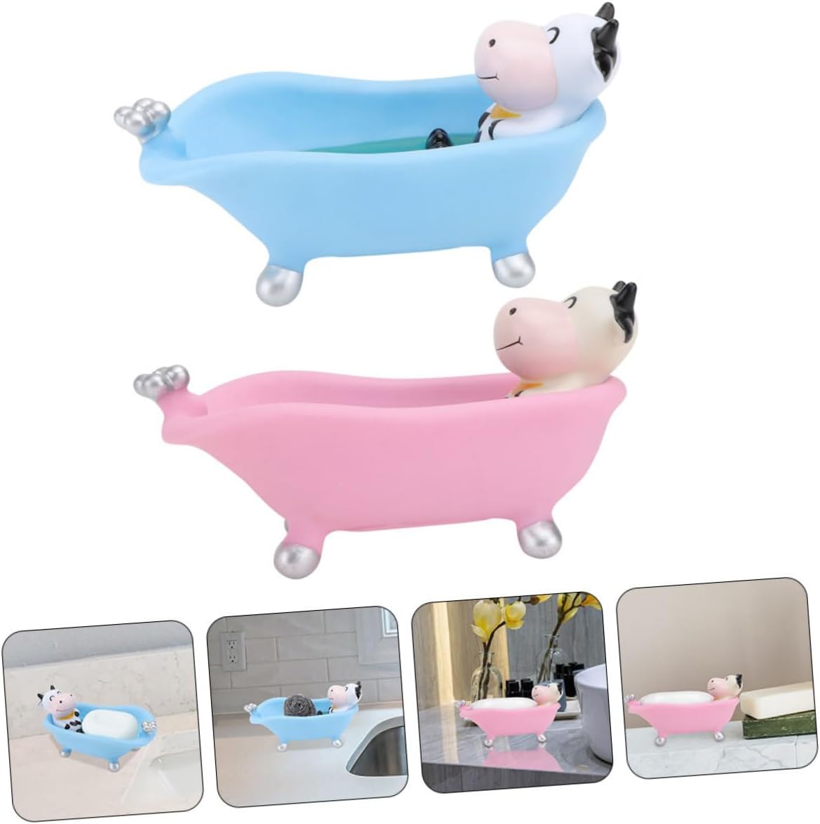 Cute Cartoon 2-Pack Self-Draining Vinyl Soap Holder for Bath Toilets