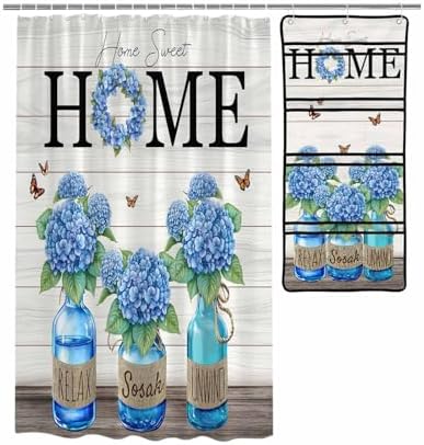 ZFUNCING Shower Curtain Set with Hooks and Organizer