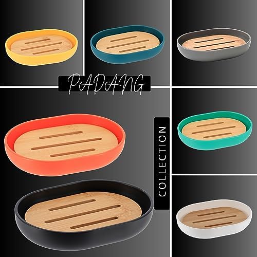 EVIDECO Premium White Soap Dish with Bamboo Tray - Stylish Bathroom Accessory
