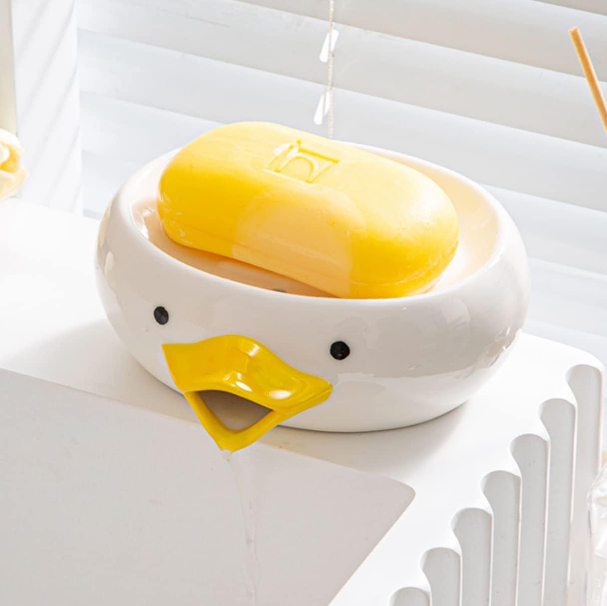 Cute Duck Shaped Ceramic Soap Holder with Drain