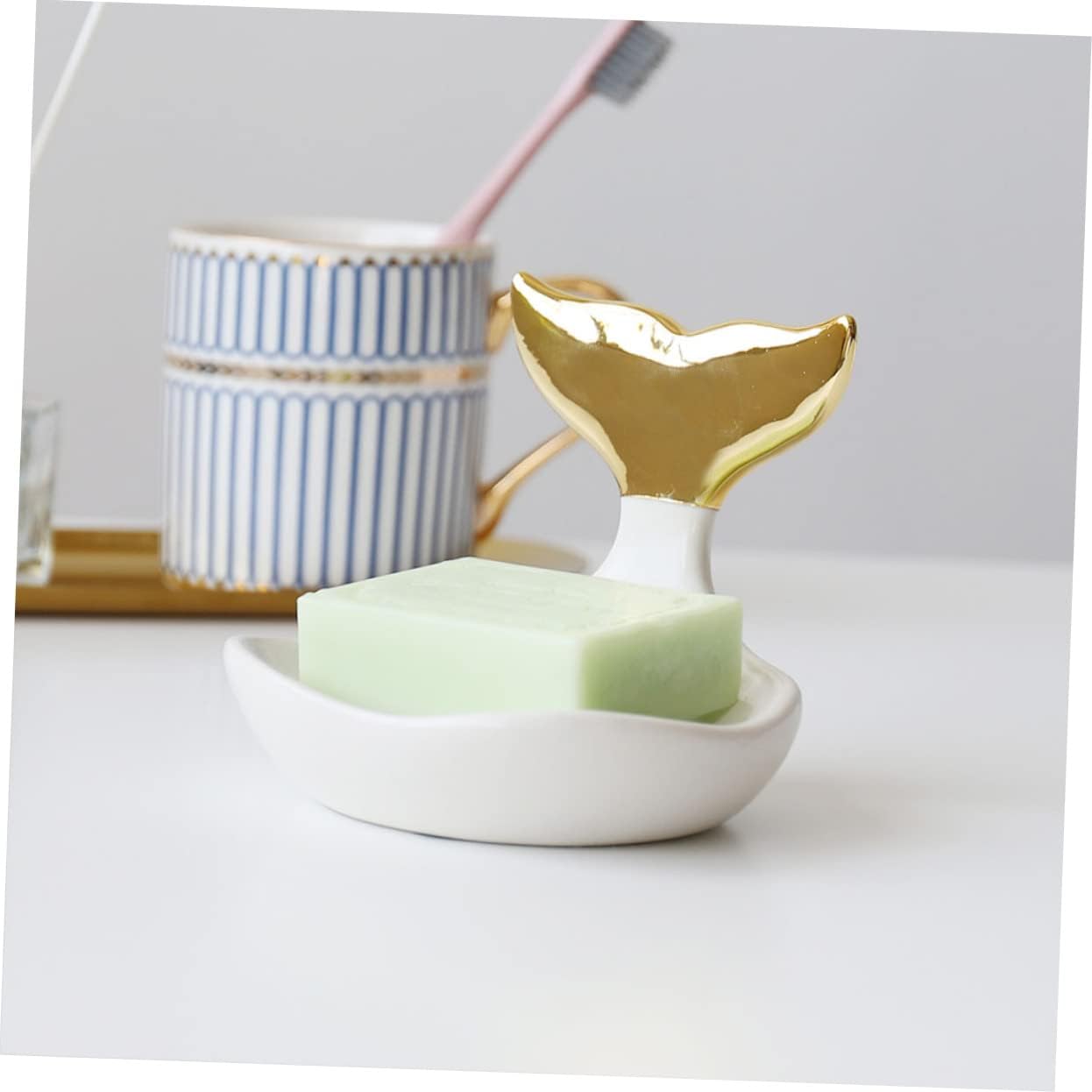 Prettyzoom 1pc Ceramic Soap Holder with Drainage Design for Quick Drying