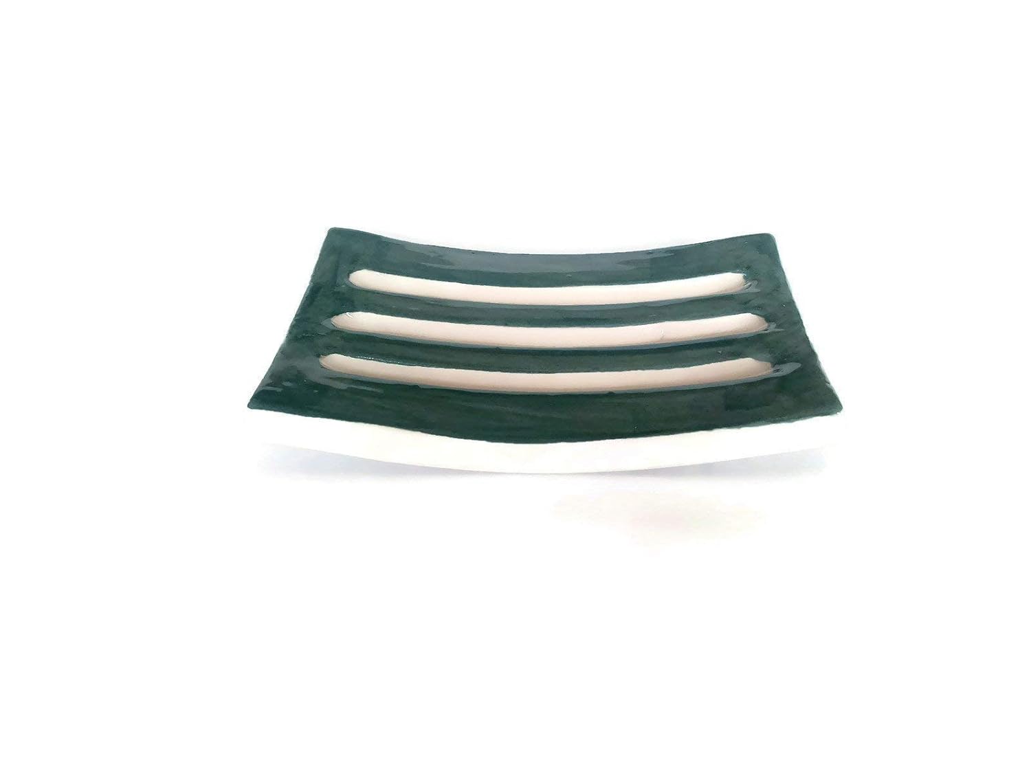 Dark Green Handmade Soap Dish Ceramic Minimalist Rectangle