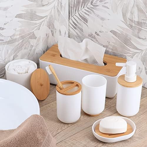 EVIDECO Premium White Soap Dish with Bamboo Tray - Stylish Bathroom Accessory