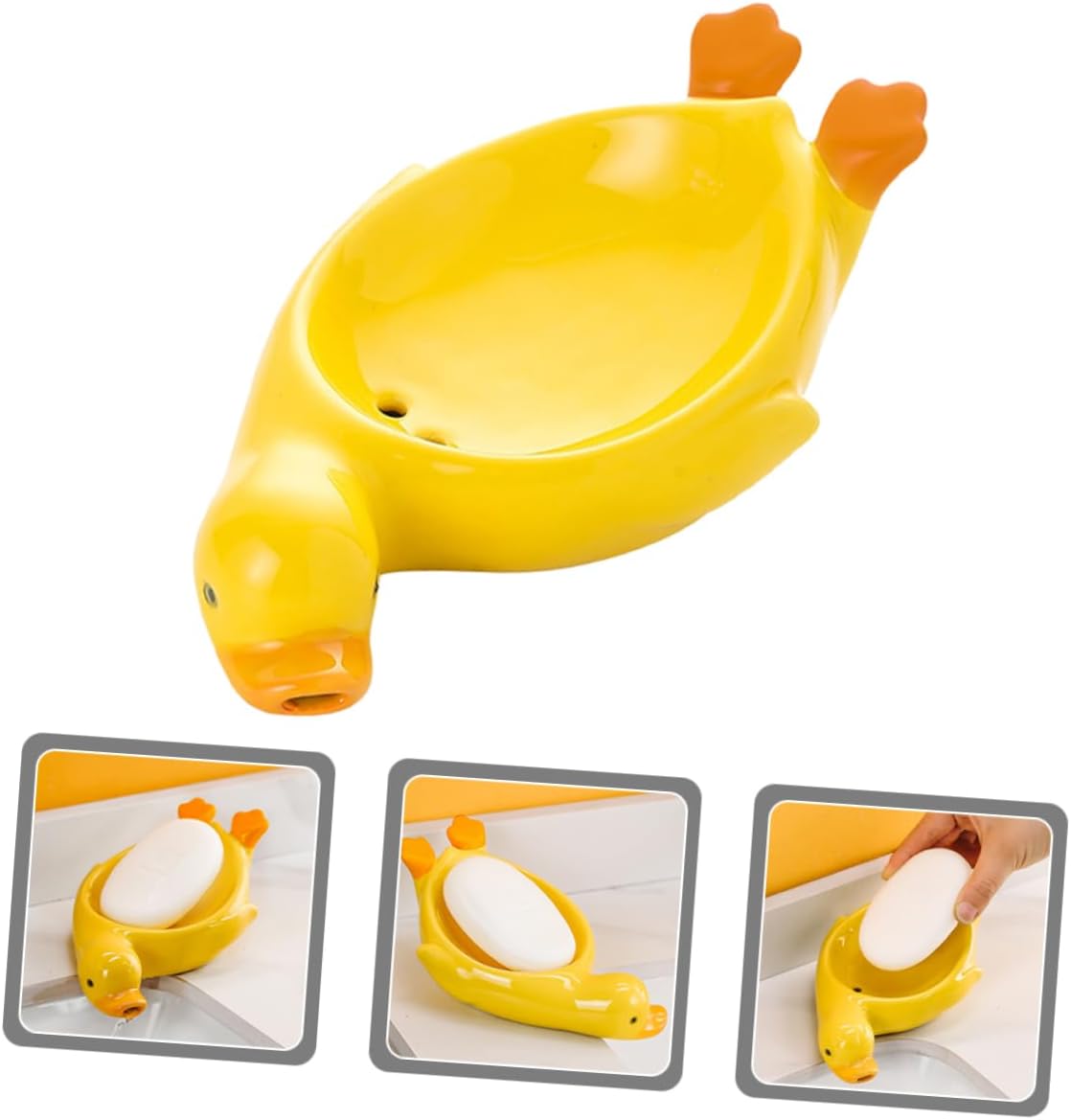 Cute Duck Ceramic Soap Dish with Drain Holes