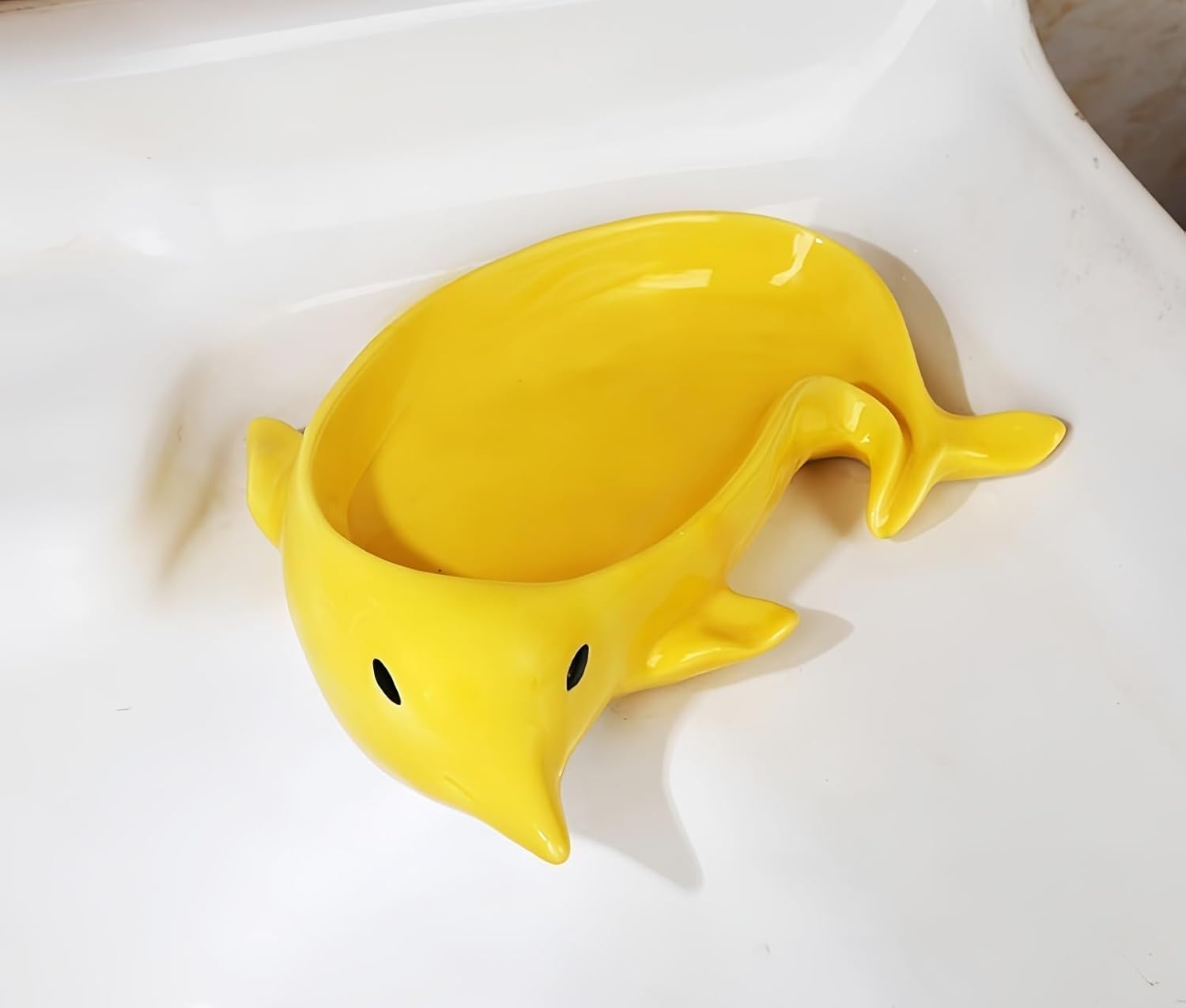 Cartoon Dolphin Ceramic Soap Dish with Self-Draining Fun