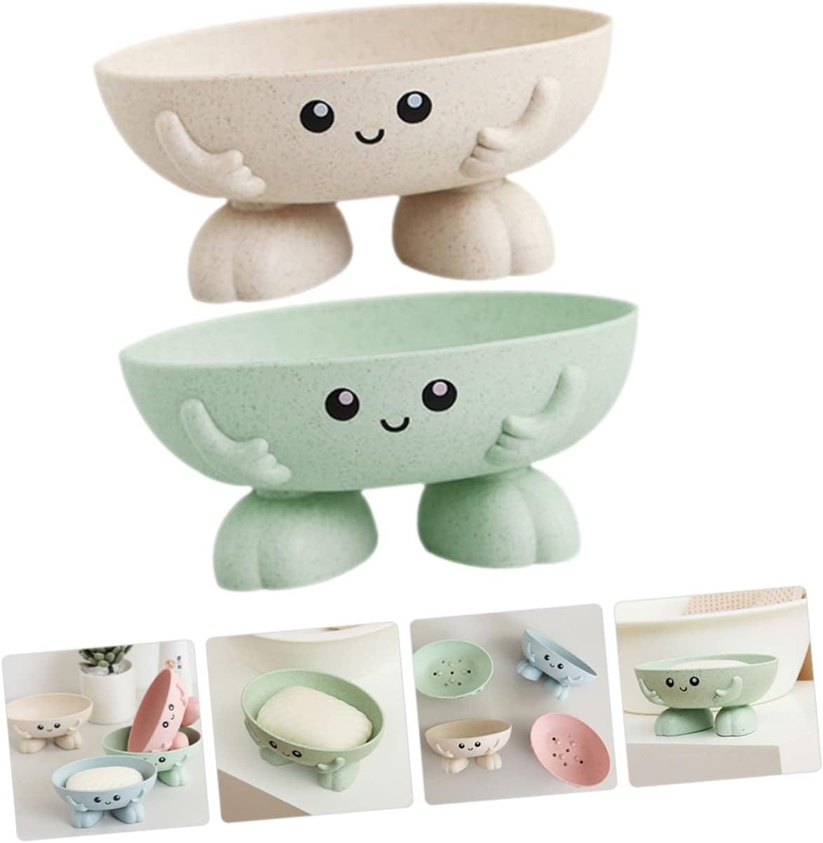 VICASKY 2pcs Cartoon Soap Holder Draining Dish for Kitchen Bathroom