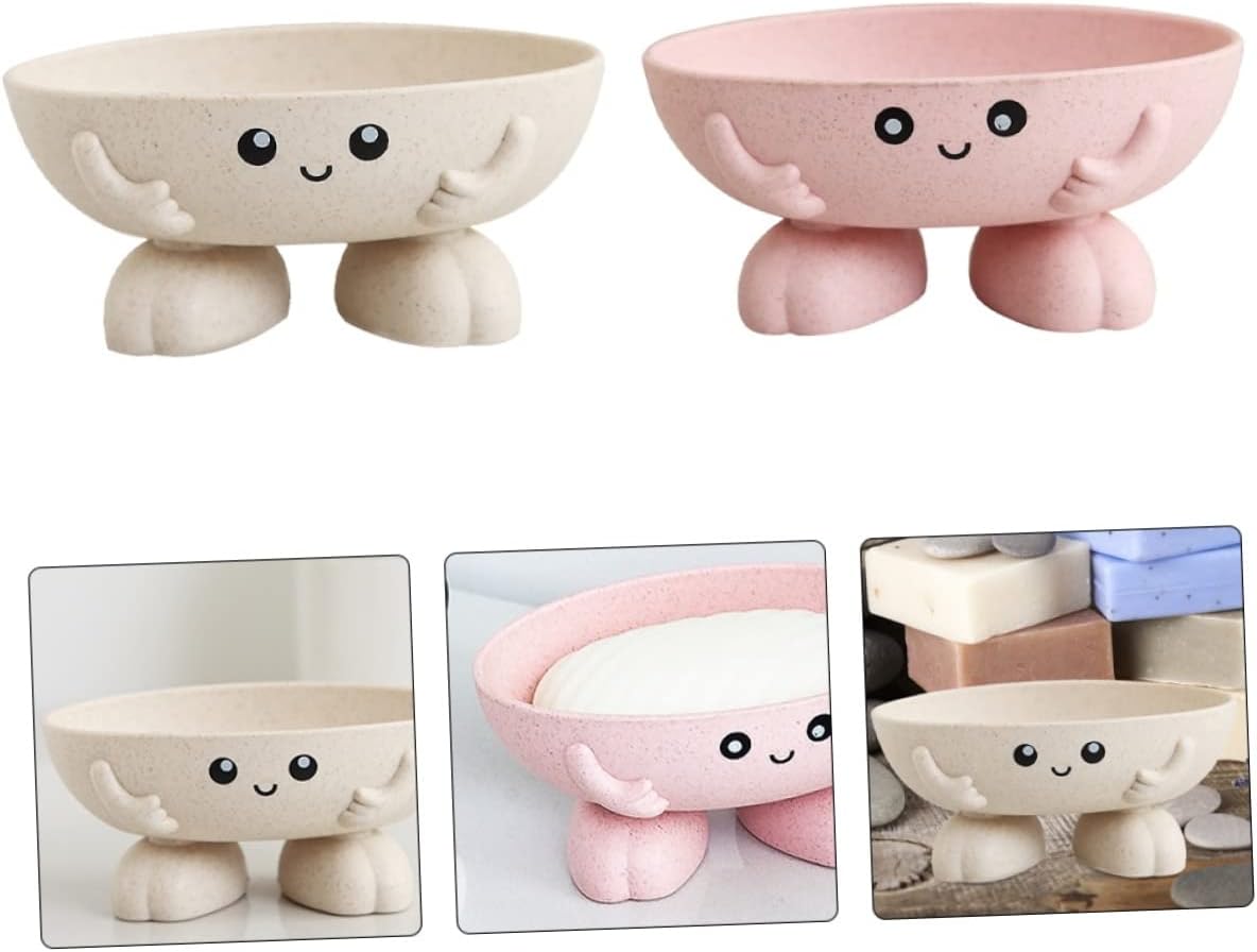 Ciieeo 2pcs Bar Soap Holder Cartoon Design Straw Material for Bathroom Kitchen