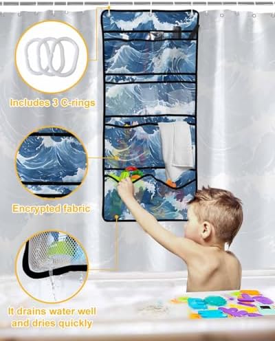 ZFUNCING Abstract Blue Meshed Bath Room Organizer Set 10 Pockets