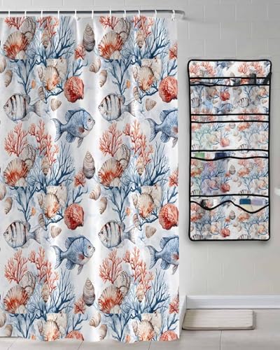 Shower Curtain Organizer Set - Waterproof Mesh Perfect For Bathroom Storage